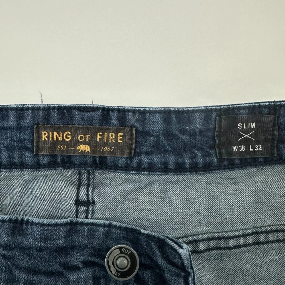 Ring Of Fire Jeans Mens 38x32 Blue Denim Stretch Slim Fit 5-Pocket Everyday